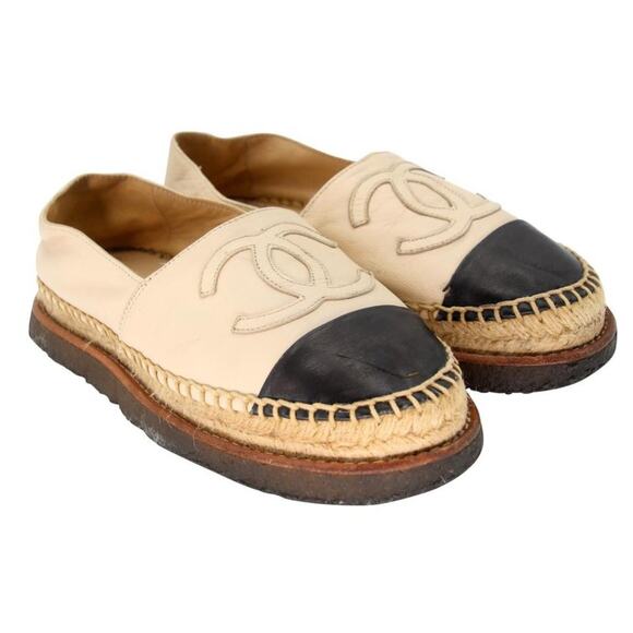 Chanel Espadrille 37 Lambskin Leather Rubber Platform CC Flats CC-0707N-0016 - Picture 5 of 10